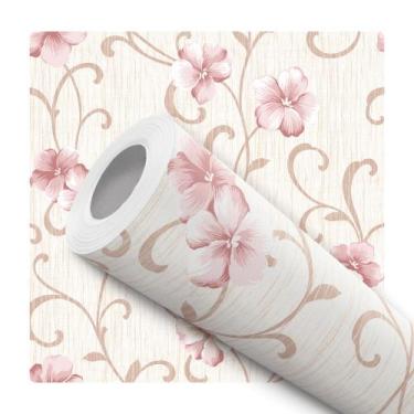 Imagem de Papel De Parede Vinílico Floral Estilo Linho Rosa Quarto 5m - DELIQUAD