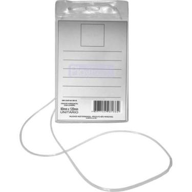 Imagem de Cracha com cordao transparente vertical 12x8cm. romitec