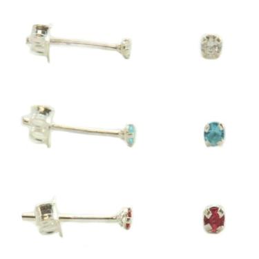 Imagem de Conj. 3 Brinco Zirconia Redondo Prata Legitima 925 - Lojas La&Ny, 2, P