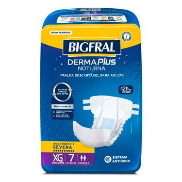 Imagem de Fralda Geriátrica Bigfral Derma Plus Noturna Unissex Tamanho XG com 7 Unidades