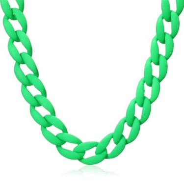 Imagem de Tondiamo Colar grosso de corrente de resina grossa, gargantilha acrílica, colorido, rock, para mulheres, festa dos anos 80, colar neon, 17.7 inches chain and 2.7 inches Extension chain, Acrílico, Sem