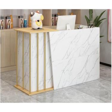 Imagem de Balcão de recepção simples moderno supermercado loja de conveniência hotel pequeno bar salão de beleza loja de roupas caixa recepção uso em qualquer lugar, cor mármore, 120 x 40 x 90 cm