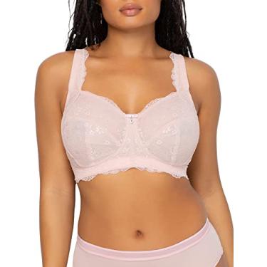 Imagem de Curvy Couture Sutiã feminino macio de renda de luxo plus size, Rosa rosada, 44DDD