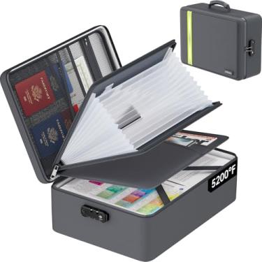 Imagem de Bolsa de documentos à prova de fogo de 2,871 °C, caixa de documentos isolada com fechadura, organizador de documentos importante com zíper à prova d'água, portátil, macio, casa, viagem, escritório