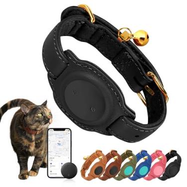 Imagem de Cat Tracker, GPS Pet Tracker para gatos (apenas iOS), coleira de couro para gatos com rastreador, funciona com qualquer coleira, sem taxa mensal, compatível com Apple Find My App não para Android