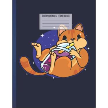 Imagem de Composition Notebook: Boba Tea Cat Cute Cat 8.5 x 11 Inches, 110 Pages Composition Notebook, Wide Ruled Paper Book, Back To School Notebook For Elementary, College, Study Notes