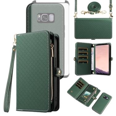 Imagem de Asuwish Capa de celular para Samsung Galaxy S8 Plus carteira com zíper destacável com protetor de tela de vidro temperado alça flip suporte para cartão S8plus S 8 8plus 8S Edge S8+ SM-G955U feminino