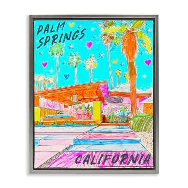 Imagem de Stupell Industries Tela flutuante emoldurada Palm Springs Villa Doodle Design de arte de parede por Jess Stempel, moldura flutuante cinza, 43 x 53 cm