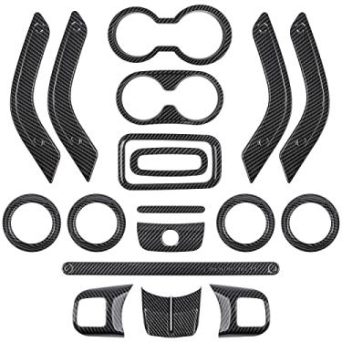Imagem de Conjunto completo de 18 peças de kit de acabamento de decoração de interiores, acabamento de alça de porta interior, acabamento de capa de cabo de coquilot, acabamento de cobertura de ventilação de ar condicionado, para Jeep Wrangler JK JKU 2011-2018 4 portas, 18pcs Carbon Fiber