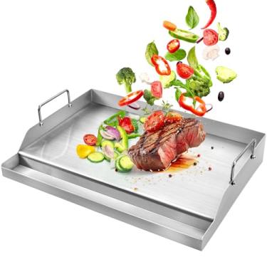 Imagem de GGC Chapa de aço inoxidável para churrasqueiras a gás, chapa universal plana para fogões a gás, fogões de acampamento, chapa antiaderente de 18" x 12,5" para carvão, utilização não autorizad