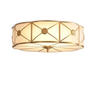 Imagem de USPPEGUP Luminária de teto moderna perto do teto com persiana de tambor, luminária de teto de latão semiembutida de 3 luzes, montagem de teto para cozinha, quarto