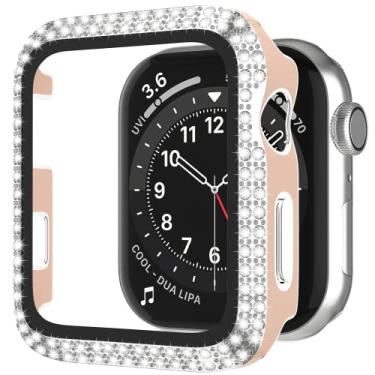 Imagem de D & K Exclusives Capas Crystal Bling compatíveis com Apple Watch 38 mm, 40 mm, 42 mm, 44 mm, capa protetora de tela de vidro temperado de policarbonato rígido para iWatch SE séries 6 5 4 3 2 1 (rosa)