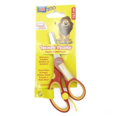 Imagem de Tesoura Escolar S/ Ponta C/ Etiqueta P/ Nome e Mola 13cm Kaz, Vermelho