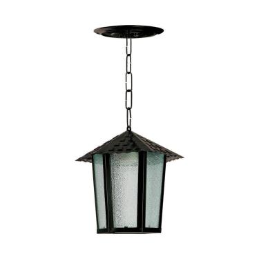 Imagem de Lustre Pendente Blumenau Colonial Sextavado Vidro Pontilhado E27 Bivolt Preto Fosco