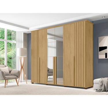 Imagem de Guarda Roupa Amsterdã II 6 Portas Ripado com Espelho Cinamomo - RV Móveis