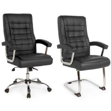 Imagem de Kit Cadeira De Escritório Presidente Molas Ensacadas + Cadeira Base Fixa Presidente Premium - Preto