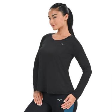 Imagem de Camiseta Manga Longa de Corrida Feminina Mizuno Nirvana, Preto, M