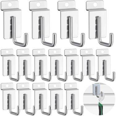 Imagem de Waltool 60 peças de ganchos de slatwall resistentes, suportes de prateleira de parede em forma de J, acessórios, ganchos de exibição de grade, para painel de garagem, casa, jardim, lojas, (prata)