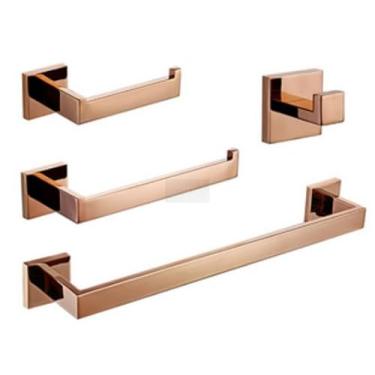 Imagem de TINICO Kit Acessórios Com 4 Peças Para Banheiro Em Aço Inox, 2 × Porta-Toalhas, 1 × Porta Papel Higiênico, 1 × Ganchos, Ouro Rosa, 40CM