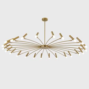 Imagem de Flyrose Lustre Sputnik Extra Grande Latão Dourado Luminárias Para Sala De Jantar Lustre Led De 24 Luzes Lustre Sputnik Moderno De Meados Do Século Lustre Dourado Escovado Para Sala De Jantar Quarto