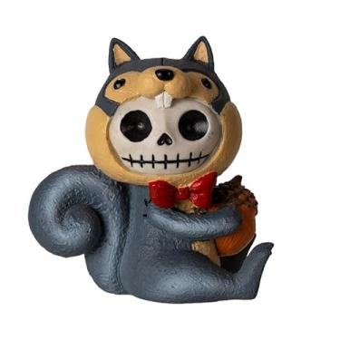 Imagem de Pacific Giftware Nibbles Furrybones Estatueta colecionável fofa assinatura esqueleto em fantasia de esquilo segurando bolota perfeita para decoração de casa e presentes exclusivos 8,3 cm de altura