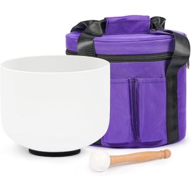 Imagem de Tigela de Cristal de Quartzo, Bacia Musical de Cristal de Quartzo 8 Polegadas, F Nota Quartzo Cristal Musical Bowl, Tigela de Cristal de Quartzo com Estojo Anti-Colisão E Martelo（Branco Leitoso）