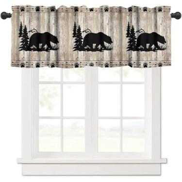Imagem de Cortinas de saia de urso, animais selvagens, cabine rústica, estampa de urso, floresta, tábuas de madeira, pequenas cortinas de saia para cozinha, quarto, sala de estar, 137 x 45 cm