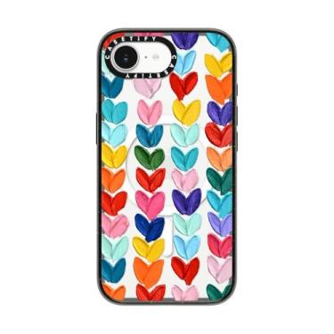 Imagem de CASETiFY Capa Impact para iPhone 16e [4X testado contra quedas de grau militar/proteção contra quedas de 2,5 metros/compatível com Magsafe] - corações de bolinhas transparentes - preto transparente