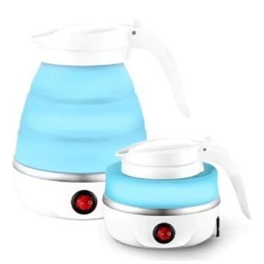 Imagem de Jarra Chaleira Elétrica Dobrável 110v e 220v Pequena Portátil Mini 600ml De Silicone Branca Azul Rosa Para Chá (Azul, 110v)