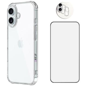 Imagem de Kit Capinha Capa Compatível com iPhone 13 14 15 16 16e + Película 3D Vidro Temperado + Película de Câmera (iPhone 16)