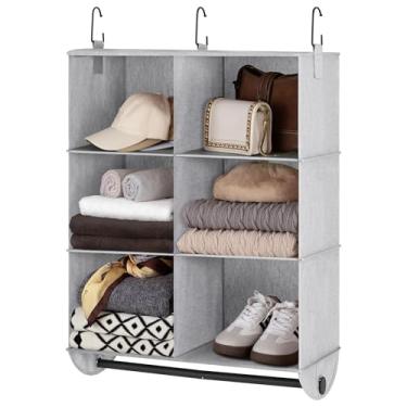 Imagem de StorageWorks Organizador de armário suspenso com haste de vestuário, armazenamento de roupas em 6 seções para armário, 61 cm C x 30 cm L x 85 cm A, mistura de cinza e branco
