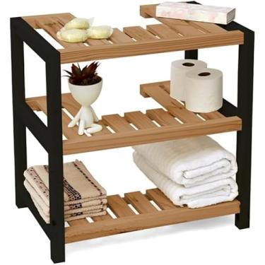 Imagem de Estante Pia Coluna, Gabinete, Móvel para Banheiro, Envernizado Acabamento TOPPrateleiras para Banheiro (Preto/Mel)