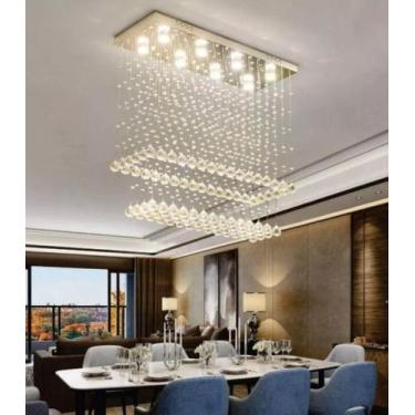 Imagem de Luminária em Cristais para Recepção/ Hotel de Luxo  Base 70x20cm Inox 