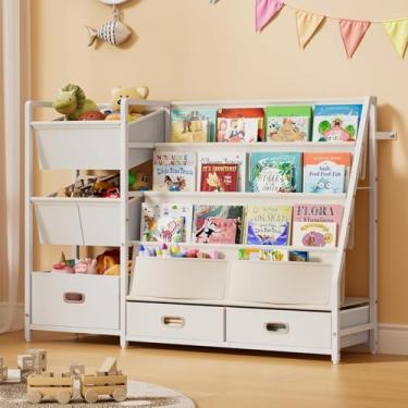 Imagem de HAVLOTII Estante infantil e armazenamento de brinquedos – prateleira de livros para quartos de crianças, estante de bebê para berçário, organizador de brinquedos Montessori, 6 caixas de brinquedo para