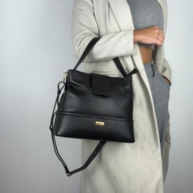 Imagem de Bolsa recuo em couro legitimo b.1082, Preto