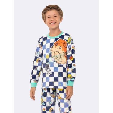 Imagem de Pijama Masculino Infantil Manga Longa Espaço com Calça Jogger em Fleec