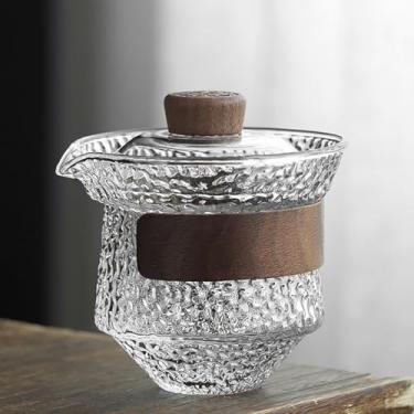 Imagem de Xícara de chá de vidro Kung Fu Gai Wan tradicional Gongfu composta por xícara, pires e tigela de tampa, conjunto de bule de chá portátil para presente (texturizado)