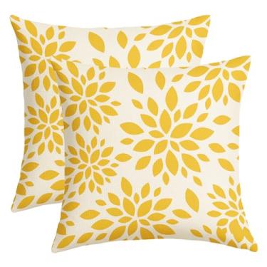 Imagem de Txymbiocia Capas de almofada de flor dália amarela 45,7 x 45,7 cm, almofadas geométricas florais para sofá, fazenda, capas de almofada macias, fronhas de verão modernas para cama, pátio, decoração ao