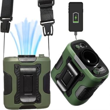Imagem de bamOYObu Ventilador de cintura portátil, recarregável, alça de pescoço usável, suporte de mesa e luz de emergência com bateria de economia de energia AI, tempo de funcionamento de 6 a 24 horas, para