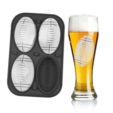 Imagem de Bandeja de cubo de gelo de futebol 3D, molde de bola de gelo Admaison com funil para coquetéis, bourbon, conhaque, presentes de uísque para homens, formas divertidas de silicone preto (futebol)