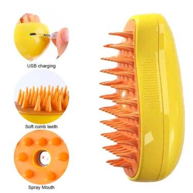 Imagem de Escova Vapor Massageadora Para Cães e Gaots 3 Em 1 Escovas Tira Pêlos 