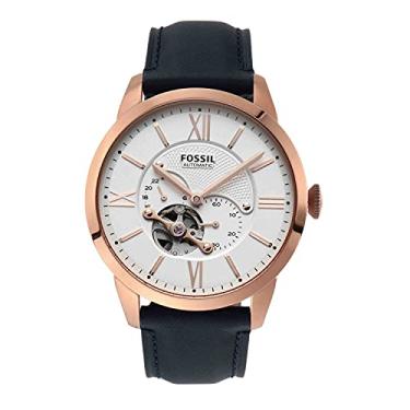Imagem de Fossil Townsman Relógio masculino mecânico automático de aço inoxidável, Ouro rosa, azul marinho