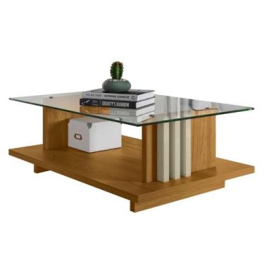 Imagem de Mesa de Centro para Sala Frizz Tampo Vidro Cumaru Opala Madetec