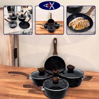 Imagem de Conjunto Panelas 04 peças Antiaderente com Tampa de Vidro Preto e Marr