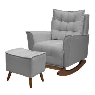 Imagem de Poltrona Amamentação De Balanço Helena + Puff Linho Quarto - Kasa Sofá