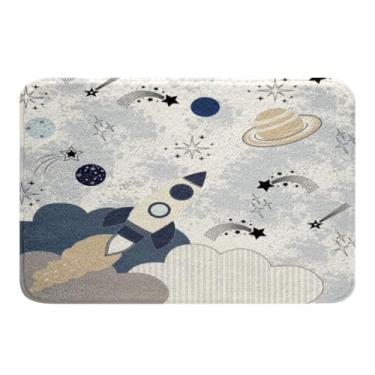 Imagem de Feelyou Lindo tapete de banheiro foguete astronauta 50,8 x 81,3 cm com desenho animado espaço sideral tapetes de banho para banheira para crianças adultos tapetes de banho com estampa de foguete