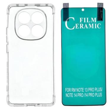 Imagem de Capa Capinha Anti Impacto + Película de Ceramica 9d, silicone transparente clear com bordas reforçadas e flexível com efeito cristal Compátivel com Xiaomi Redmi Note 14 Pro 5G