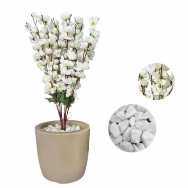 Imagem de Flor Cerejeira Pessegueiro Artificial  Vaso Liso + Pedras - Flor Imp