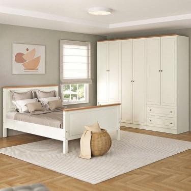 Imagem de Conjunto Cama Casal Guarda-Roupa 6 Portas Ananda CabeCasa MadeiraMadeira Off White/Mel