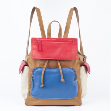 Imagem de Mochila de Couro Legítimo Reforçada Iza Andória Cor Multicolor